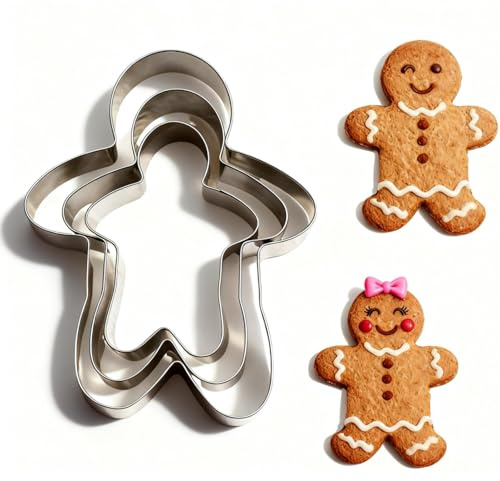 3 formine per biscotti a forma di omino di pan di zenzero, in acciaio inox, a forma di omino di pan di zenzero