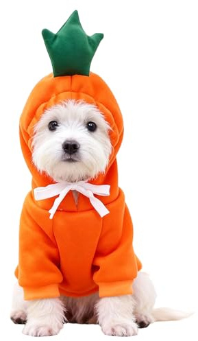 Qingwing Carotte Costume de Noël Chien, Taille L Vêtements pour Animaux de Compagnie Vetement Chien Petite Taille Carotte Sweat à Capuche Fruit Dog, pour Photographier Flâner Halloween