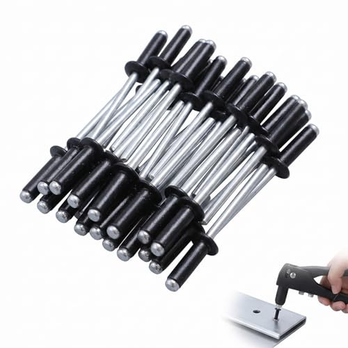 BLPRKOT 70 Piezas Remaches Ciegos de Aluminio Negros 4 x 8 mm, Remaches de Cabeza Plana para Metal, Madera y Plástico, Kit de Remaches de Aleación para Bricolaje y Reparaciones Profesionales