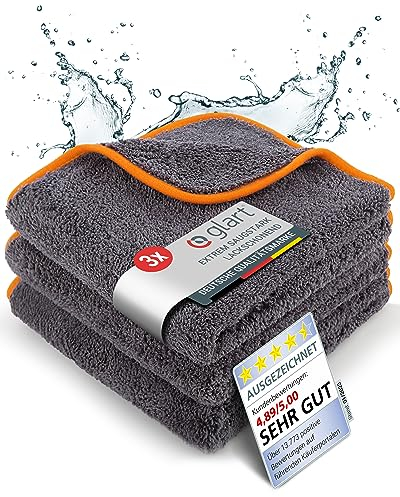 Glart 443TPO 3 Super Absorbent Microfibre Thick Plush Cloths 40 x 40 cm, for Car Drying, Detailing, Polishing, Cleaning, Wash, Anthracite
