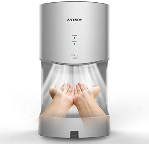 anydry 2630T Professionale Asciugamani ad Aria, a Parete,Automatico Asciugamani Elettrico da Bagno,con vaschetta raccogli Gocce,ABS,1400-1650W.(Argento)