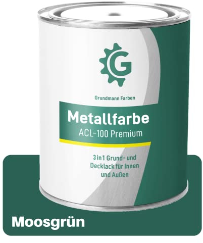 Grundmann Metallfarbe ACL 100 - Grün 3 Kg - Seidenmatt - 4in1 Metallschutzlack inkl. Rostschutz und Grundierung - RAL 6005 Moosgrün