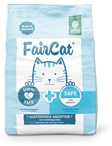 Green Petfood Faircat Safe (5 x 300 g) | ADULT | glutenfreies Katzenfutter mit nachhaltigem Insektenprotein | mit wertvollen Antioxidantien | Life-Protect Wirkstoffpaket mit Inulin & Taurin | 5er Pack