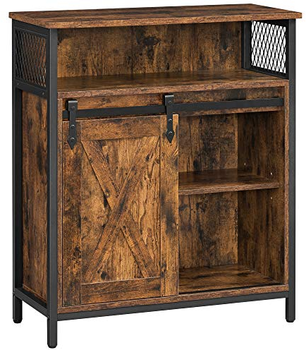 VASAGLE Credenza, Mobile da Cucina, Portaoggetti, con Anta Scorrevole, 30 x 70 x 80 cm, Ripiano Regolabile, Scomparto Aperto, Stile Country, per Soggiorno, Marrone Vintage e Nero LSC089B01