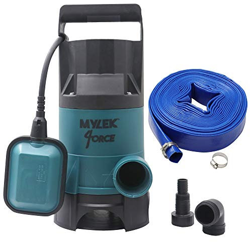 MYLEK Submersible Water Pump 400W Electric, 8000L/H, 10m Layflat Hose for Clean or Dirty Water with Float Switch, 10M Power Cable - for Floods, Pools, Gardens, Ponds, Hot Tubs