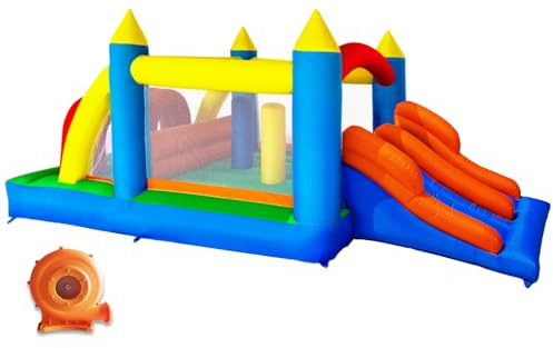 HuaKastro 16.3x7.2FT Kids Inflatable Obstacle Bounce House with Dual Racing Slides, Crawl Tunnels, Climbing, Obstacles, Jumping All in One Castle Great for Children's Outdoor Party - with Blower