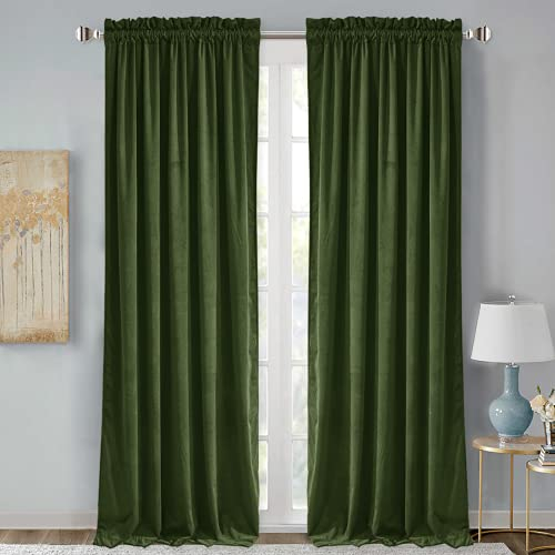 StangH Christmas Velvet Curtains Moss Green Heavy Thermal Insulated Drapes Privacy Bedroom Curtains Room Darkening Panels for Living Room Sliding Glass Door, W52 x L84, 2 Panels