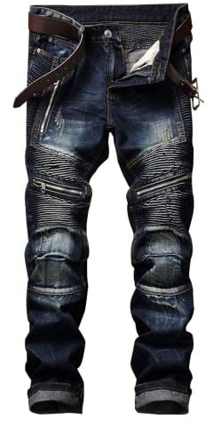 RXXKKK Men's Ripped Biker Black Regular Fit Flex Jean (42, 001 Dark Blue)