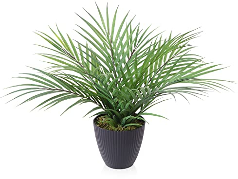 CROSOFMI Artificial Plants Areca Palm 35cm Fake Tropical Tree Faux Plants for Indoors and Outdoors Artificial Foliage and Plastic Pot for Party Office Home House Decorations (1 PACK)