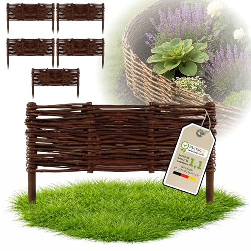 Floranica 5 Stück Beetbegrenzung Weide 20 cm x 40 cm – Rasenkante Weidengeflecht Beeteinfassung, Beetumrandung