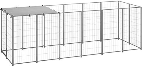 BaraSh Hundezwinger Silbern 330x110x110 cm Stahl Gartenzaun Zaun FüR Hunde Freigehege Kleintierzaun Outdoor Hundegitter Garten Haustier Zaun Garten