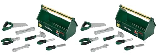 Theo Klein 8573 Werkzeug-Box | 7-teiliges Werkzeug-Set | Stabile Box mit praktischem Tragegriff | Maße: 30,25 cm x 14 cm x 17,25 cm | Spielzeug für Kinder ab 3 Jahren (Packung mit 2)