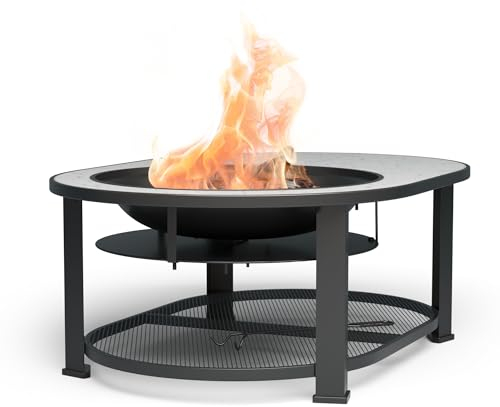 Blumfeldt Merano Circolo L Brasero Exterieur - 3-en-1 Brasero, Barbecue & Table, Plateau Terrazzo, Cadre Acier Robuste, Pare-Étincelles, Grille & Tisonnier Inclus, Idéal Jardin & Terrasse