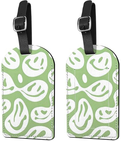 Deokke 2 Pack Luggage Tag Suitcase Tags PU Leather Identifiers Privacy Cover Luggage Tags Aesthetic Cute Travel Bag Labels for Women Girls Men (X10-Green)