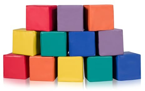 COSTWAY 12 Cubes Soft Foam Blocks, 20cm Building Stacking Play Set, Indoor Toddler Construction Learning Toys for Motor Skills & Brain Development