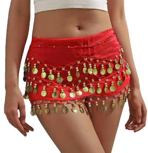 Magdans Höfthalsduk, svart magdansskjol Magdansarkjol Sparkly för kvinnor Yoga Magdans(Röd)
