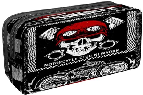 VAPOKF Pencil Case Pen Bag Student Stationery Pouch with Zipper for Boys Girls School & Office Supplies, Motorcycle Skull