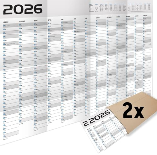 Calendario da parete 2026, 70 x 100 cm, grande agenda da parete 2026, per ufficio e casa, calendario annuale 2026, con molto spazio, calendario chiaro 2026, perfetta agenda annuale (2026, 2 pezzi)