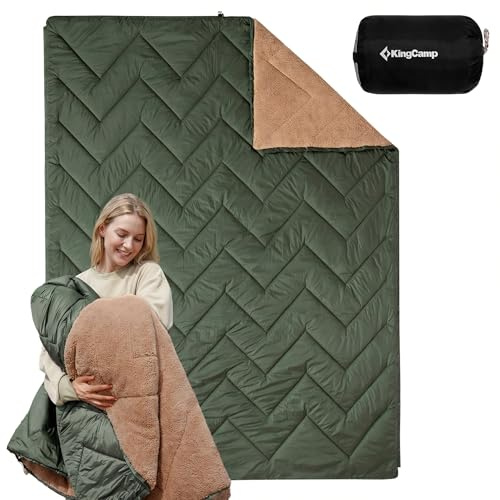 KingCamp campingfilt utomhus, alla väder varm sherpa fleece, resefilt, för inomhus, resor, vandring, picknick, strand, vandring, bil, camping och inomhus (kaki/oliv, 200 x 145 cm)