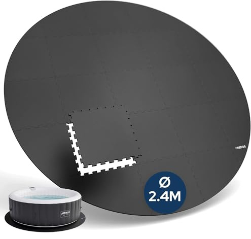 AREBOS Tapis de Protection Rond Ø 240 cm pour Piscine et Spa | Tapis Puzzle Isolant et antidérapant | Protection pour extérieur & Whirlpool Gonflable