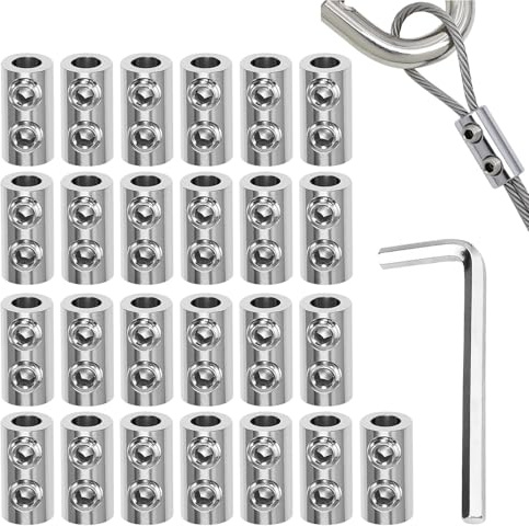 25 Pieza Abrazaderas De Cable De Alambre para Cables 1.5-2 mm, Abrazaderas De Cable De Alambre Acero Inoxidable Doble Orificio para Balcones y Exteriores Con 1 Llave