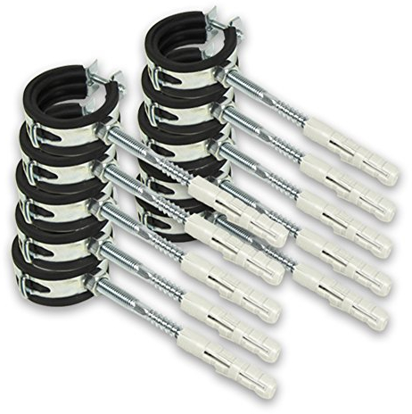 Eigenmarke 10 x Rohrschellen [40-43mm] + 10 x Allzweckdübel + 10 x Stockschraube M8 x 80mm (Schwarz, Weiß)