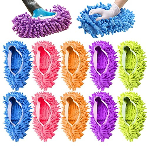 Mopptofflor, engångsstrumpor för gäst mikrofiber golvrengörare fot skoskydd damm mopp tofflor dammvippa hus rengöring för män kvinnor badrum, kontor, kök, huspolering, tvättbar, 5 par