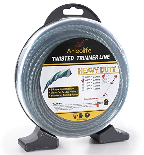 A Anleolife 1-Pound Heavy Duty Twisted .095-inch-by-393-ft Dual Core String Spiral Trimmer Line Donut,with Built-in Line Cutter
