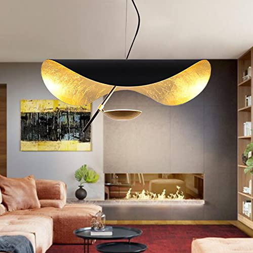 LED Pendelleuchte Blattgold Kronleuchter Kreativer Hut Pendellampe Moderne Esstischlampe Höhenverstellbar Hängelampe Esszimmer Küche Studie Schlafzimmer Wohnzimmer Decken Hängeleuchte Schwarz,40cm