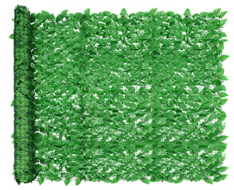 Windscreen4less 4'x14' Faux Leaf Privacy Fence Screen Artificial Laurel Leaves Fence Cover Wall Decoration for Patio Porch Deck Balcony Yard Indoor Outdoor (Light Green)