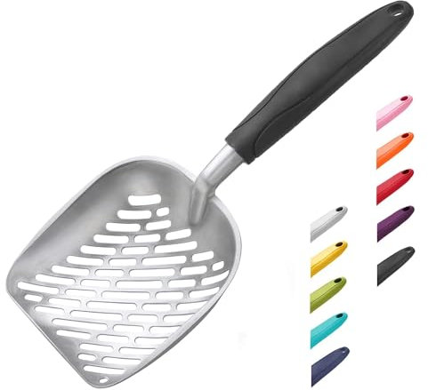 WePet Paletta per lettiera per gatti, setaccio in lega di alluminio, paletta in metallo per gattini, pala profonda, manico lungo, setaccio per cacca, sollevatore di cacca per gattini, per lettiera, in