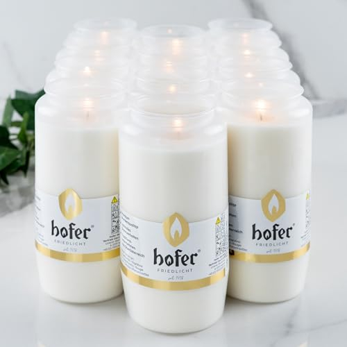 12er Set HOFER KOMPOSITIONS-ÖL-LICHT groß Nr. 7 [weiß] ca. 96 Std. Brenndauer | Trauerlicht für Grablaterne | Grablicht, Friedhofskerze