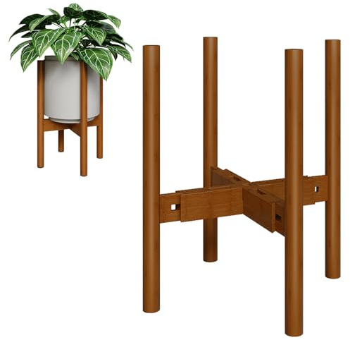 Bamworld Soporte para flores, taburete para plantas, color marrón claro, ajustable y a prueba de inclinación, adecuado para diferentes macetas, altura 32 cm