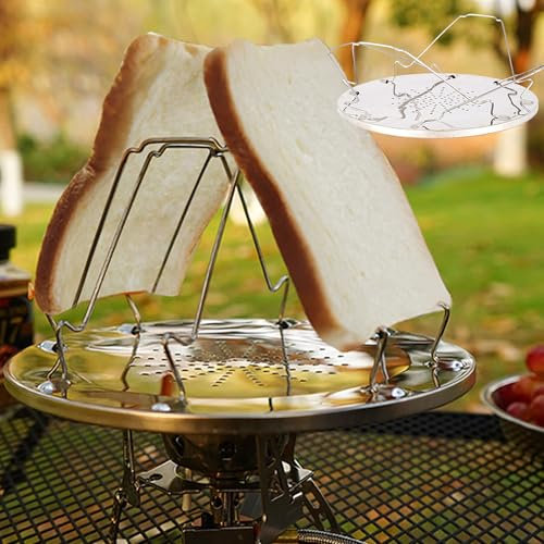 SYXLS Bandeja Plegable De Acero Inoxidable, Mini Tostadora, Tostador De Gas Plegable Para 4 Rebanadas, Hasta 4 Rebanadas, Tostadora De Camping, Outdoor, Picnic, Viajes y Rv,Accesorios Camping
