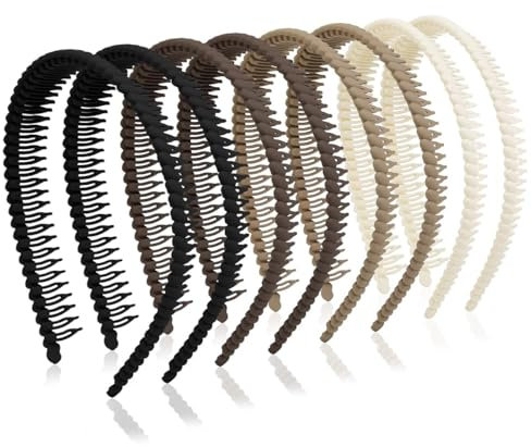 Kotkiddy Frauen Stirnbänder Nicht Rutschen mit Zähnen, Plastik Stirnbänder mit Zähnen Kamm Dünn Schwarze Haarbands für Frauen Haar, Wellen Frauen Stirnbänder