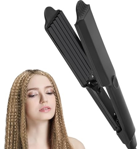DSXVJHD Hair Crimper for Women, Professional Hair Curler, Ceramic Crimper Wave Curling, Iron Wand Wet Dry Styling Tool for Fluffy, Corn, Perm, Waves, Straight Hairstyle (Black-1)