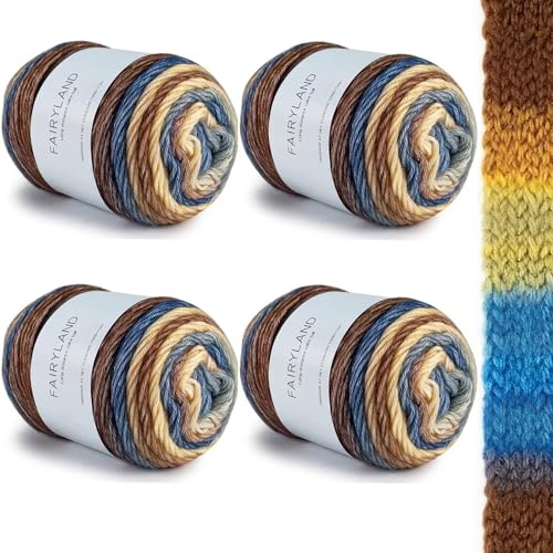 Filato sfumato multicolore 400 g – 4 x 100 g Filato per uncinetto e tricot in cotone misto morbido (60% cotone) – Lana sfumata per maglioni, sciarpe, berretti, coperte e lavori manuali