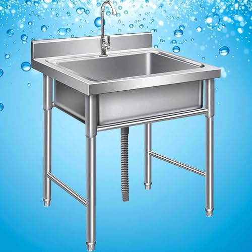 Fregadero De Cocina Independiente,Fregadero Comercial De Acero Inoxidable 304,Fregadero De Servicio Independiente De 1 Compartimento para Bares, Restaurantes, Granjas, Cuenc