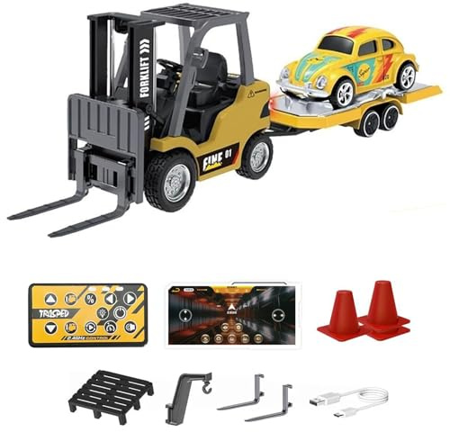 Generico Carrello elevatore RC in miniatura, modello di carrello elevatore RC, mini giocattolo da tavolo telecomandato, mini da tavolo in lega 1/64 (Yellow)
