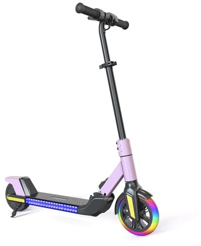 E Scooter Kinder von 8-12 Jahren, 200W Motor, 16 km/h, Einstellbare Geschwindigkeit & Höhe, Bunte Lichter, LED Display, Faltbarer Kinder E Scooter erhältlich (Rosa)