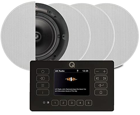 Q Acoustic E120 Black DAB+ Digital Radio and Bluetooth Ceiling Speaker System - Touch Screen Wall Panel 4x QI65C