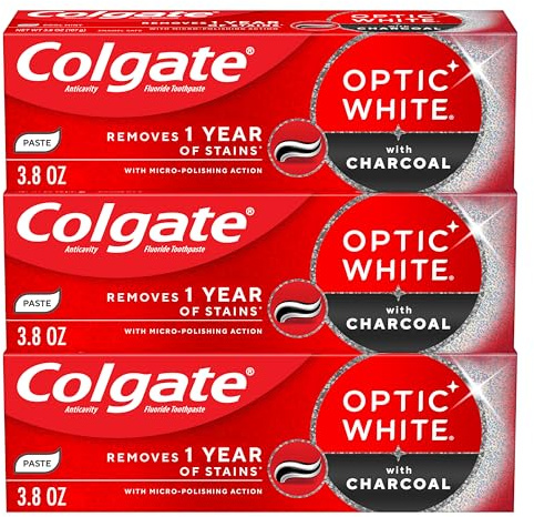 Colgate Optic White Charcoal Whitening Toothpaste, 3 Pack, 3.8 oz