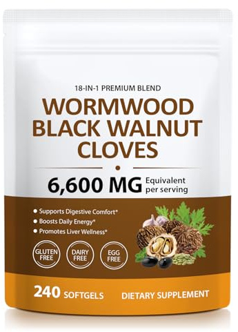 Wormwood Black Walnut Clove Herbal Complex, 18-in-1 Blend with Pumpkin Seed, Turmeric, Garlic, Oregano & Berberine – 80 Day Supply, 240 Softgels