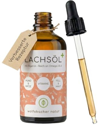 Laxolja Plus med Algerolja för Hund & Katt 100ml – Högt EPA & DHA Innehåll – Omega 3 & 6 Blandning för Leder & Immunförsvar – Premium Fiskolja & Algerolja