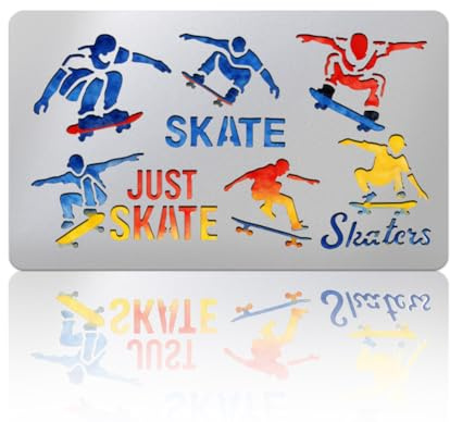 UNICRAFTALE Skateboard Text Silhouette Metallschablone Retro Edelstahl Sportmotiv Vorlage Wiederverwendbare Lesezeichen Etikettenschablone Für Kartenherstellung Und DIY Scrapbooking 17.7x10.1cm