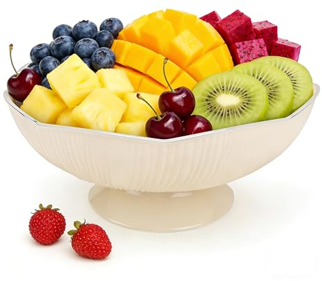 SRGOM 2 Stück Süßigkeiten Obstschale modern Dekoschale mit Fuß Obst Gemüse Aufbewahrung Küche Beige