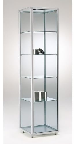 Produktvitrine & Standvitrine 41,5 x 51,5 x 183,5 cm – schmale Glasvitrine abschließbar & rollbar – ohne Beleuchtung – ideal für Ausstellungen, Messen & Geschäfte