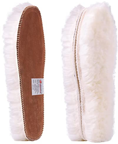 Ailaka kvinnors premium tjocka fårskinnssulor/inlägg, varm fluffig fleece ull ersättningssulor för skor stövlar tofflor, vit, 44 (8 UK) | 100 % fårskinn, 2,5 cm fluffig fleece, halkfri svinskinnsbas som håller sig på plats, andas för stövlar och skor