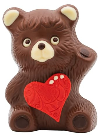 Schokolade Bär - Schokoladenbär aus feinster Vollmilch-Kuvertüre mit Marzipan Herz - Deutsche Handarbeit ideal als Geschenk - 200g