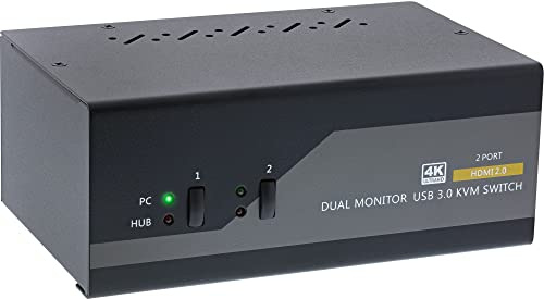 InLine KVM 62652I - Conmutador KVM (2 Puertos, Monitor Doble, HDMI, 4 K, USB 3.0, Audio)
